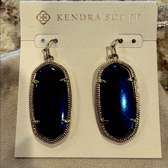 Retired Kendra Scott Iridescent Mystic Blue and Gold Drop Elle Earrings - Picture 4 of 6
